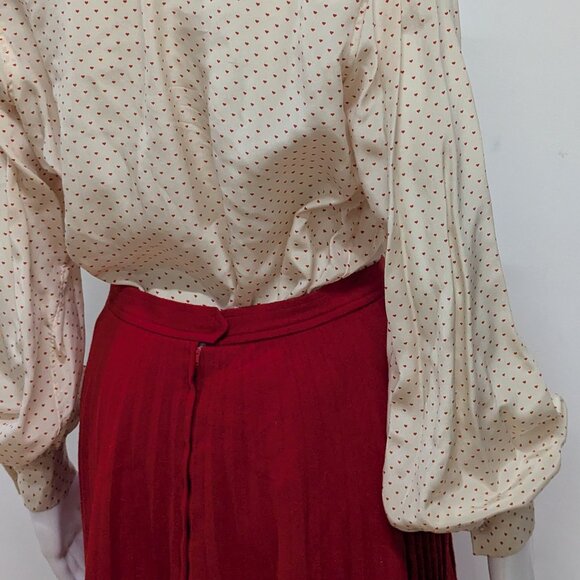 Vintage Saint Laurent red and white heart blouse with scarf long pleated skirt - Picture 3 of 11
